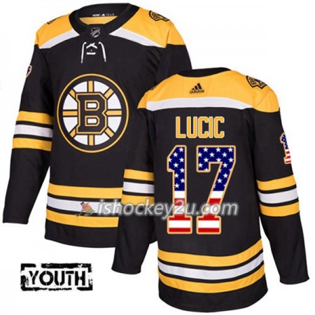 Børn NHL Boston Bruins Trøje Milan Lucic 17 Adidas 2017-2018 Sort USA Flag Fashion Authentic
